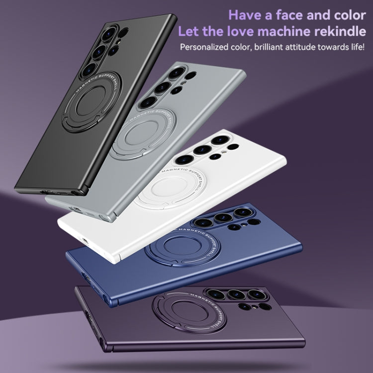 For Samsung Galaxy S24 5G Matte Magsafe Magnetic Phone Case with Trolley Holder(Night Purple)