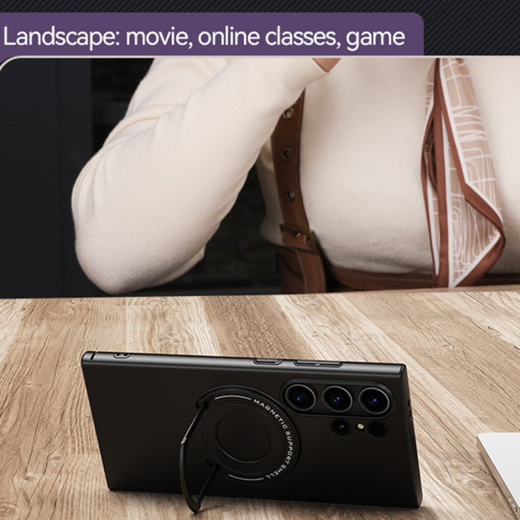 For Samsung Galaxy S24 5G Matte Magsafe Magnetic Phone Case with Trolley Holder(Night Purple)