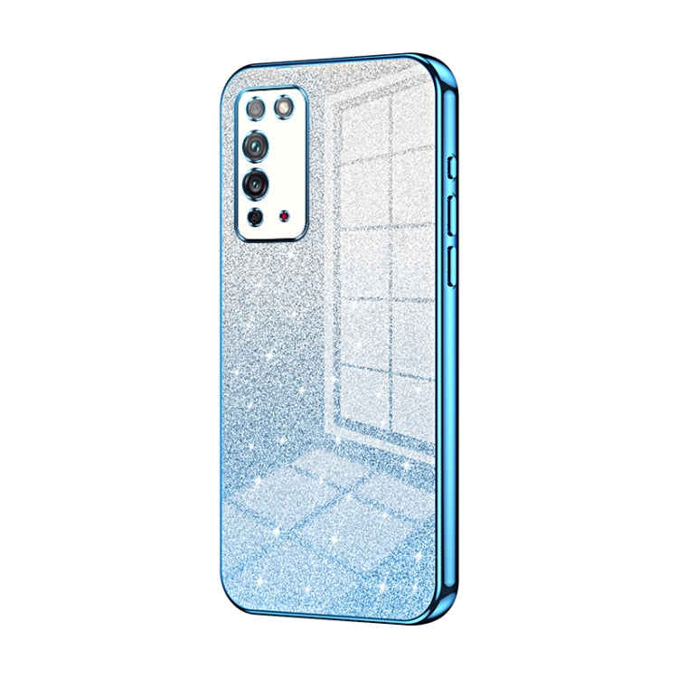For Honor X10 Gradient Glitter Powder Electroplated Phone Case(Blue)