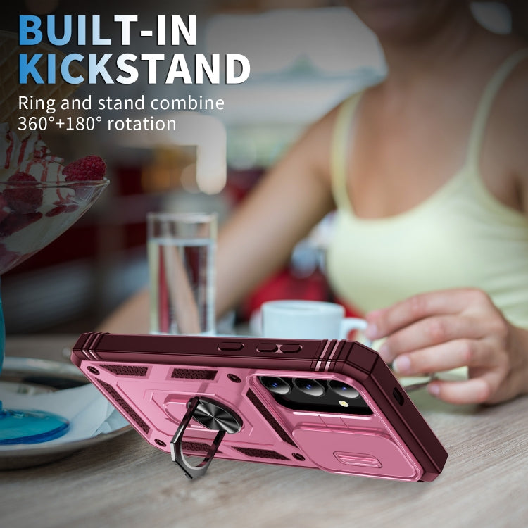 For Samsung Galaxy S24 5G Sliding Camshield TPU + PC Phone Case with Holder(Pink+Rose Red)