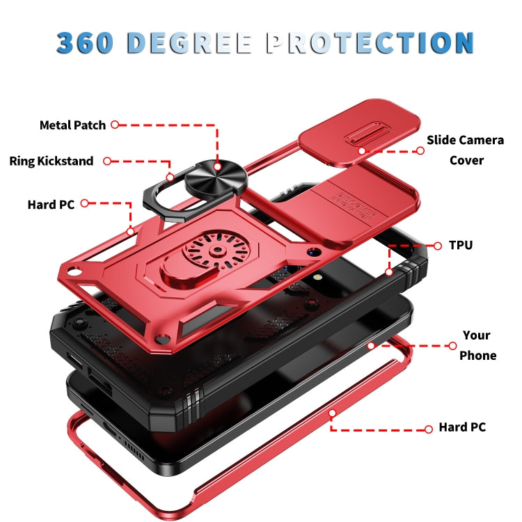 For Samsung Galaxy S24 5G Sliding Camshield TPU + PC Phone Case with Holder(Red+Black)