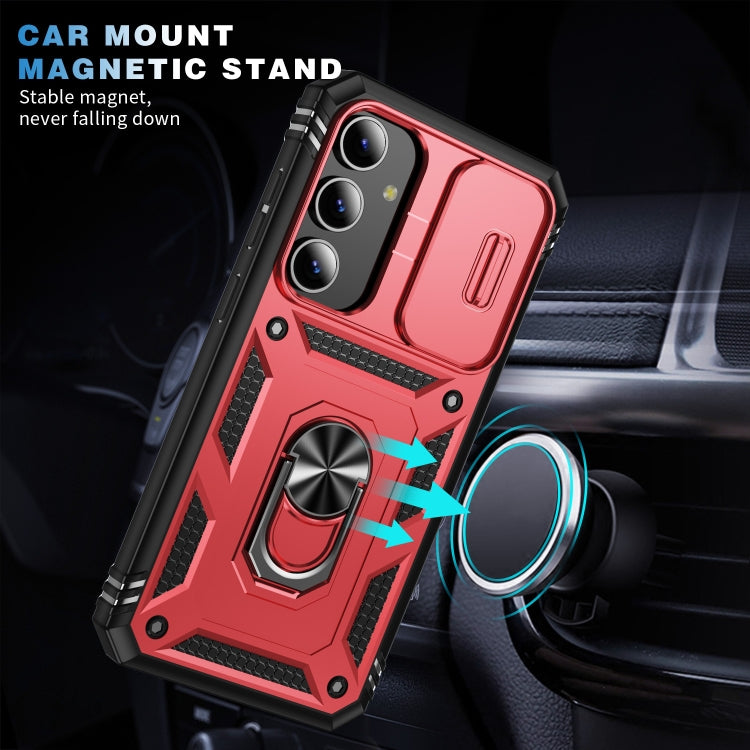 For Samsung Galaxy S24 5G Sliding Camshield TPU + PC Phone Case with Holder(Red+Black)