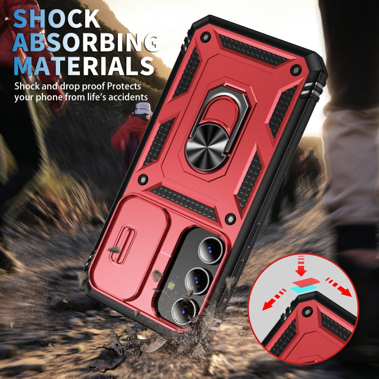 For Samsung Galaxy S24 5G Sliding Camshield TPU + PC Phone Case with Holder(Red+Black)