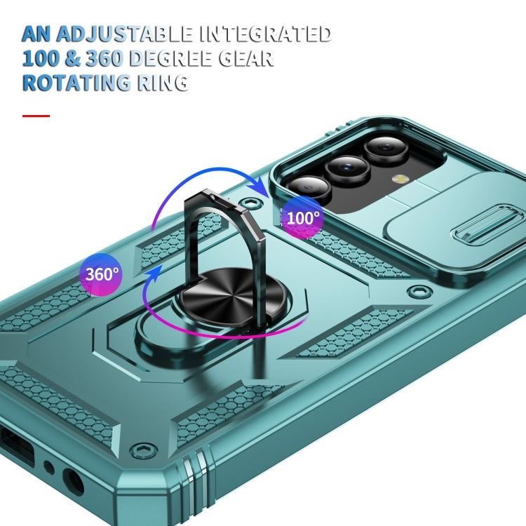 For Samsung Galaxy S24 5G Sliding Camshield TPU + PC Phone Case with Holder(Green)