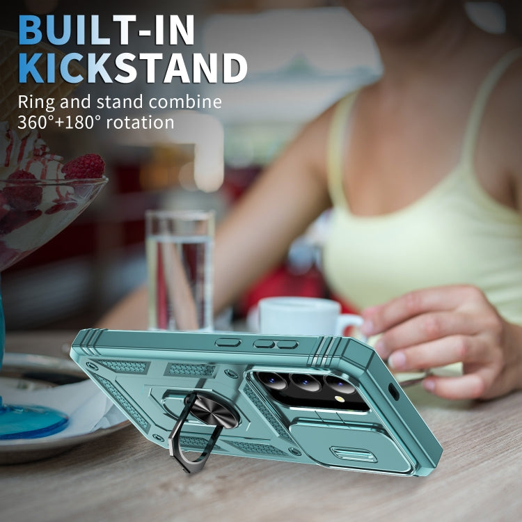 For Samsung Galaxy S24 5G Sliding Camshield TPU + PC Phone Case with Holder(Green)