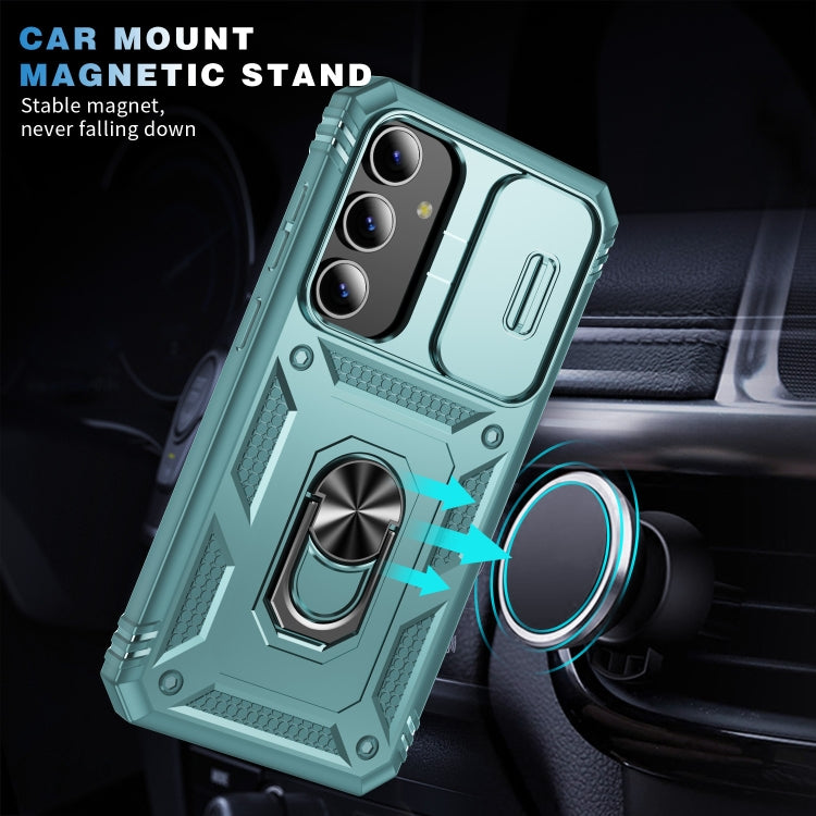 For Samsung Galaxy S24 5G Sliding Camshield TPU + PC Phone Case with Holder(Green)