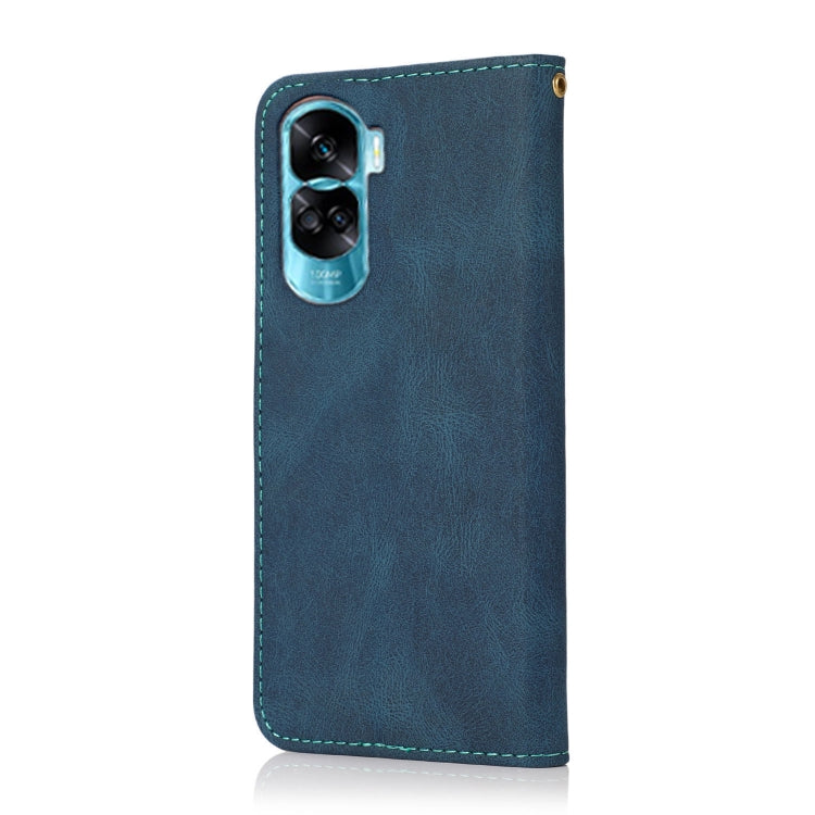 For Honor 90 Lite Dual-color Stitching Leather Phone Case(Blue Green)