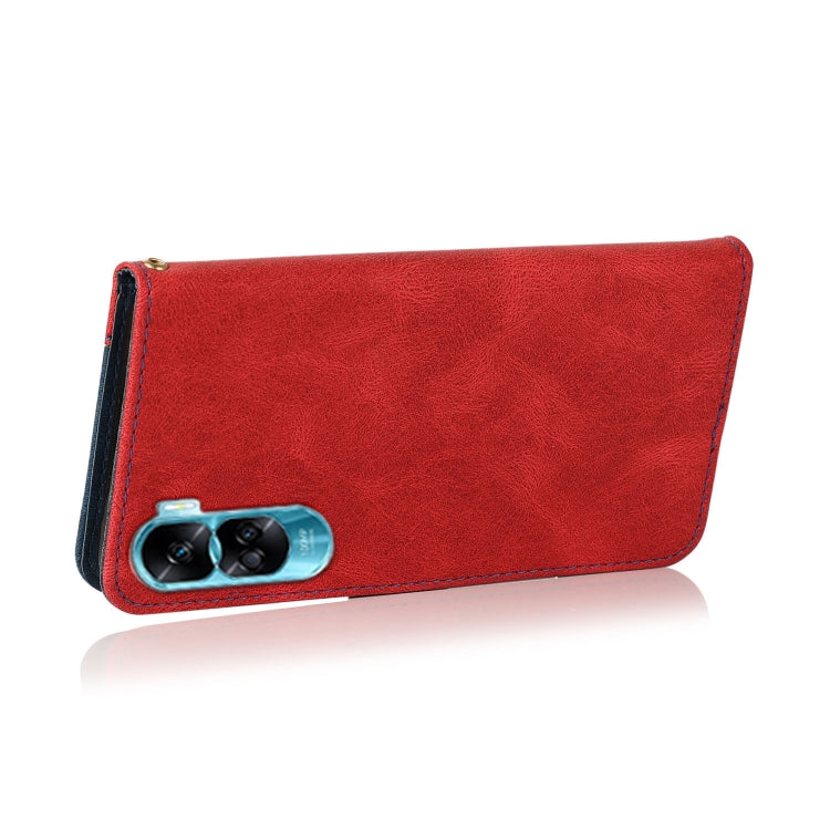 For Honor 90 Lite Dual-color Stitching Leather Phone Case(Red Blue)