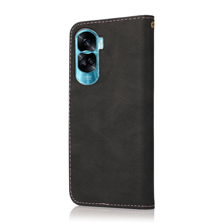 For Honor 90 Lite Dual-color Stitching Leather Phone Case(Black Rose Gold)