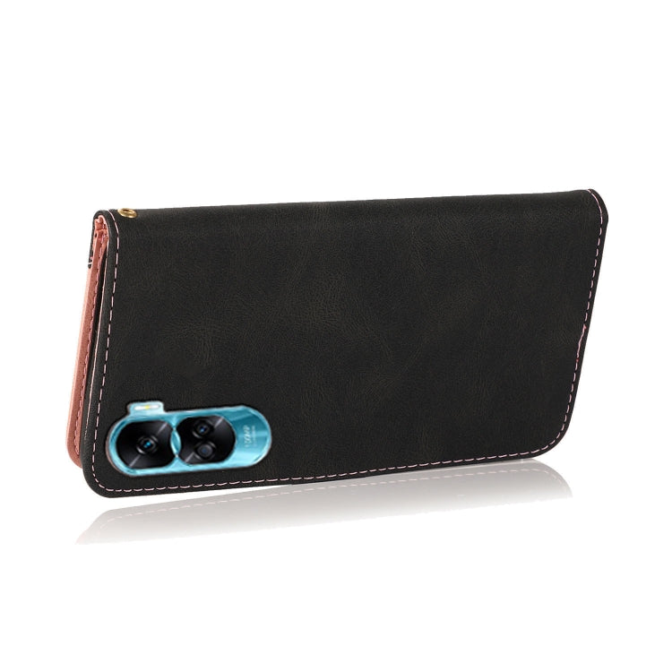 For Honor 90 Lite Dual-color Stitching Leather Phone Case(Black Rose Gold)