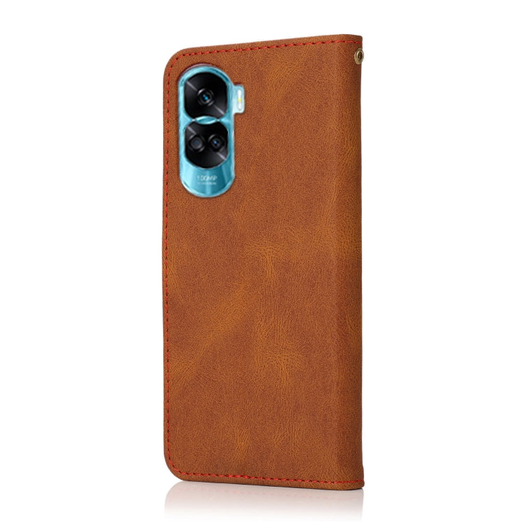 For Honor 90 Lite Dual-color Stitching Leather Phone Case(Brown Red)