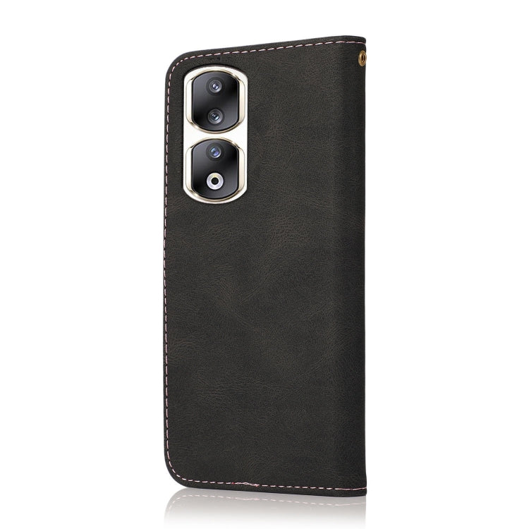 For Honor 90 Pro Dual-color Stitching Leather Phone Case(Black Rose Gold)