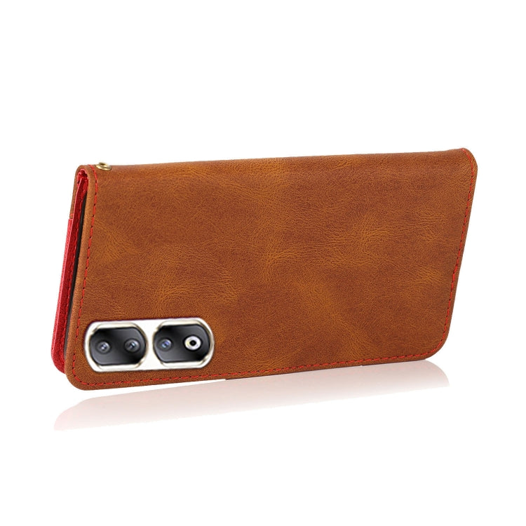 For Honor 90 Pro Dual-color Stitching Leather Phone Case(Brown Red)