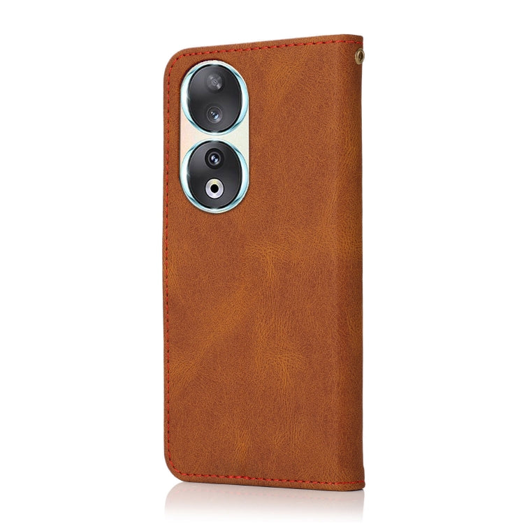 For Honor 90 Dual-color Stitching Leather Phone Case(Brown Red)