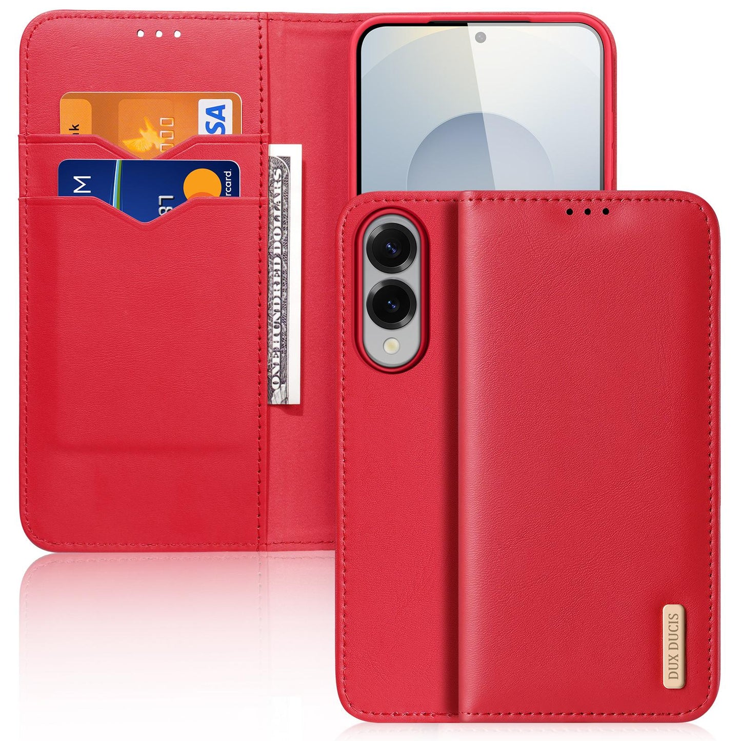 For Samsung Galaxy S25 Edge 5G DUX DUCIS Hivo Series Cowhide + PU + TPU Flip Phone Case(Red)