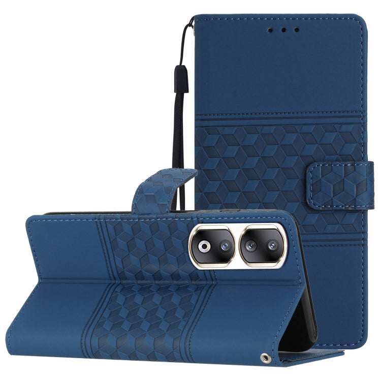For Honor 90 Pro Diamond Embossed Skin Feel Leather Phone Case(Dark Blue)