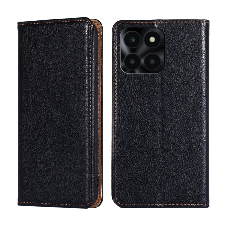 For Honor X6a 4G Gloss Oil Solid Color Magnetic Leather Phone Case(Black)