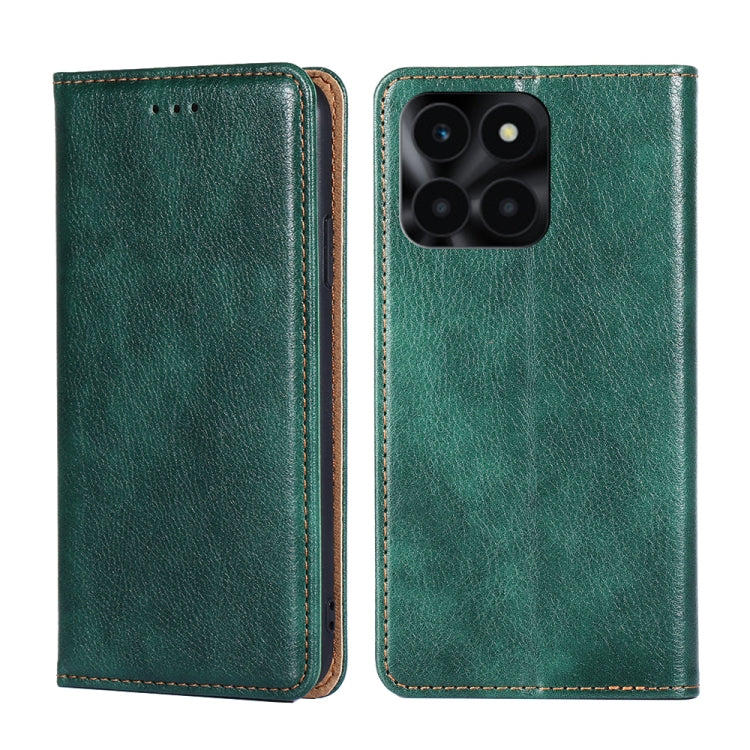 For Honor X6a 4G Gloss Oil Solid Color Magnetic Leather Phone Case(Green)