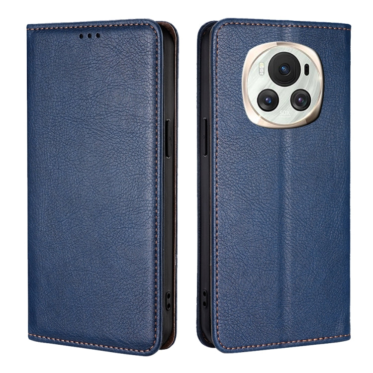 For Honor Magic6 Gloss Oil Solid Color Magnetic Leather Phone Case(Blue)