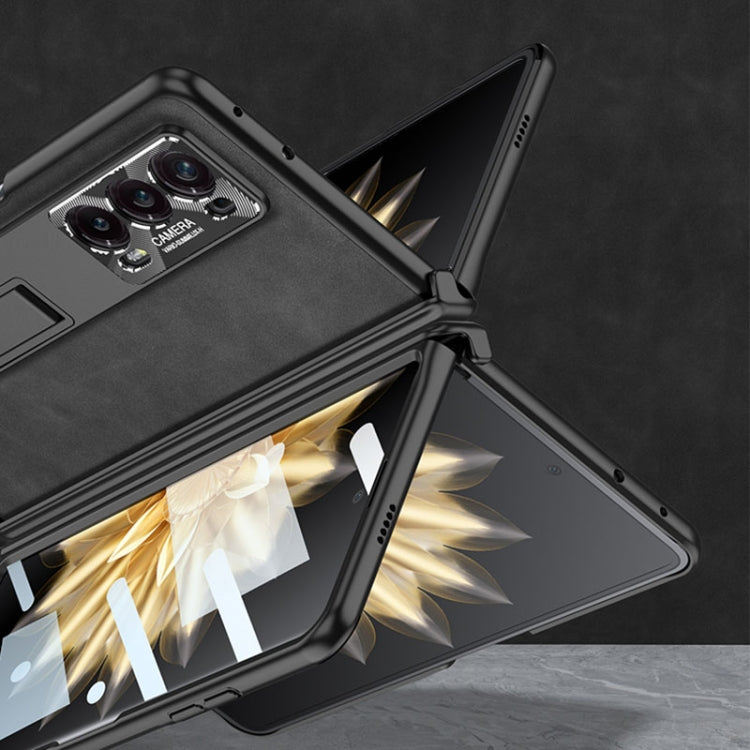 For Honor Magic V2 GKK Integrated Frosted Fold Hinge Leather Phone Case with Holder(Black)