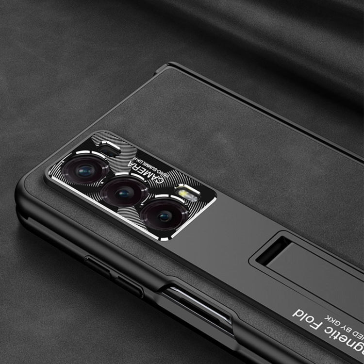 For Honor Magic V2 GKK Integrated Frosted Fold Hinge Leather Phone Case with Holder(Black)