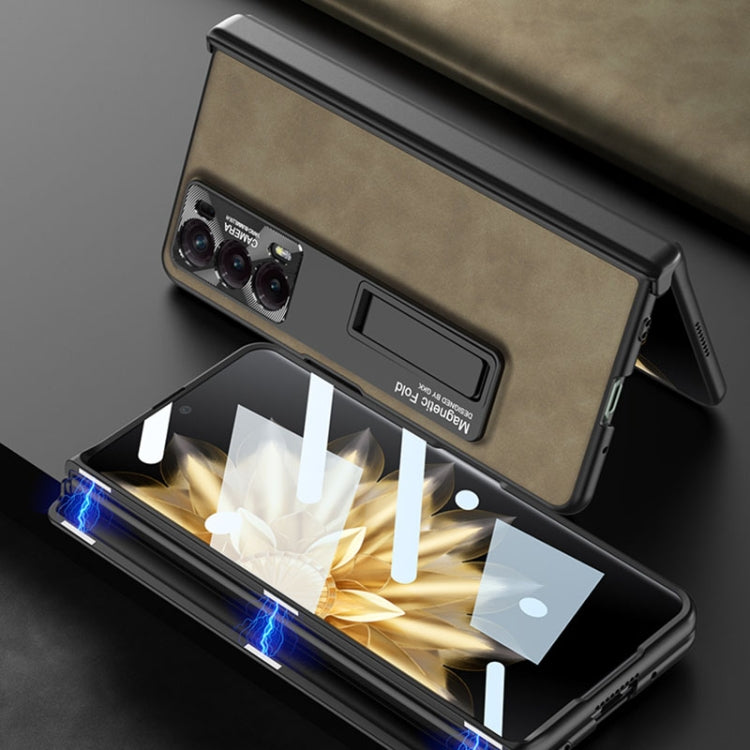 For Honor Magic V2 GKK Integrated Frosted Fold Hinge Leather Phone Case with Holder(Grey)