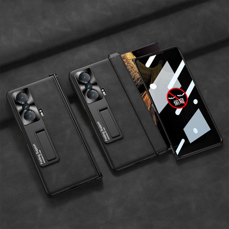 For Honor Magic VS GKK Integrated Frosted Fold Hinge Privacy Leather Phone Case with Holder(Black)