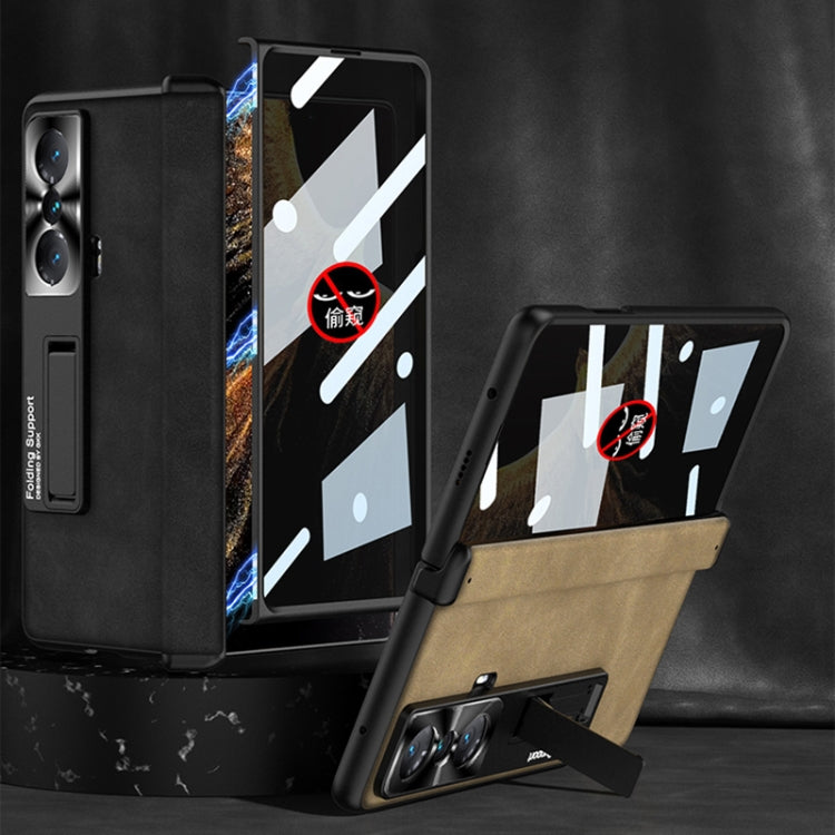 For Honor Magic VS GKK Integrated Frosted Fold Hinge Privacy Leather Phone Case with Holder(Brown)