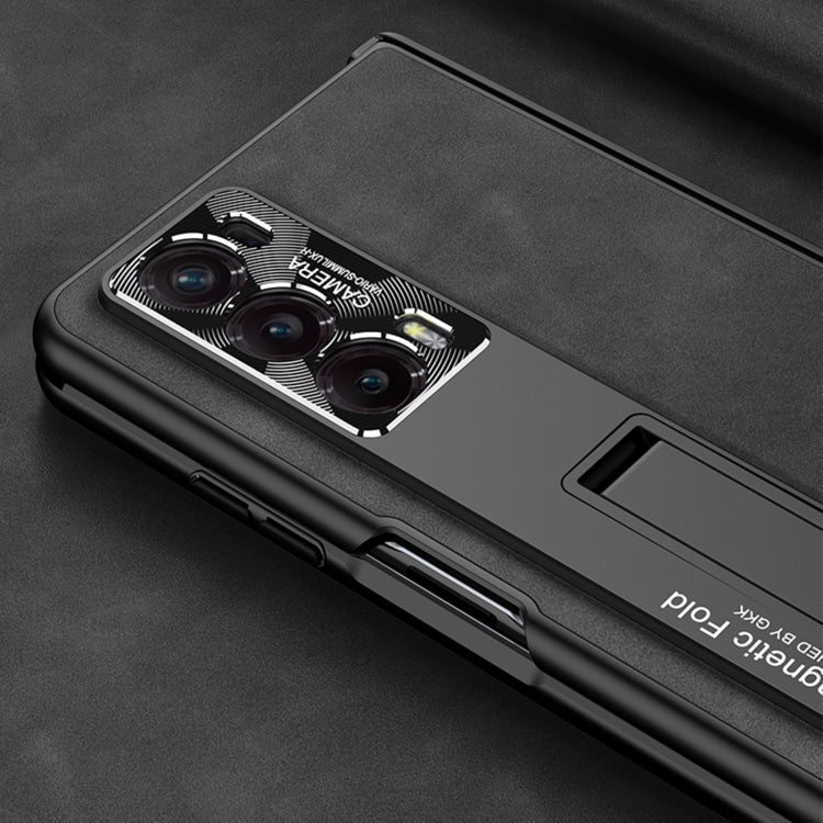 For Honor Magic V2 GKK Integrated Frosted Fold Hinge Privacy Leather Phone Case with Holder(Black)