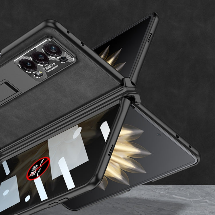 For Honor Magic V2 GKK Integrated Frosted Fold Hinge Privacy Leather Phone Case with Holder(Brown)