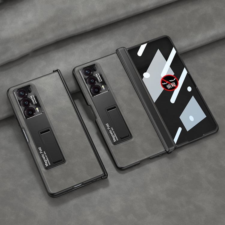 For Honor Magic V2 GKK Integrated Frosted Fold Hinge Privacy Leather Phone Case with Holder(Grey)