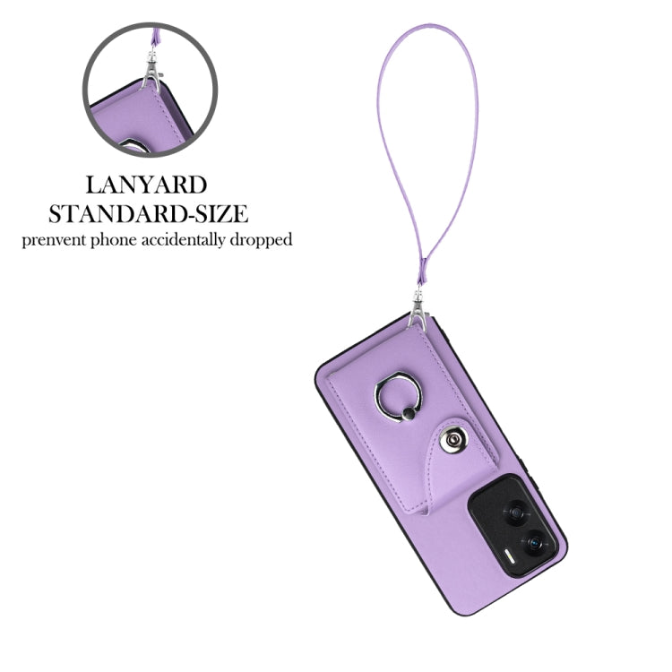 For Honor 90 Lite/X50i Organ Card Bag Ring Holder PU Phone Case with Lanyard(Purple)