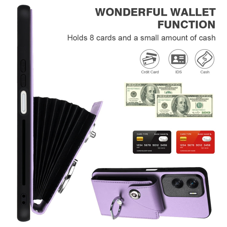 For Honor 90 Lite/X50i Organ Card Bag Ring Holder PU Phone Case with Lanyard(Purple)