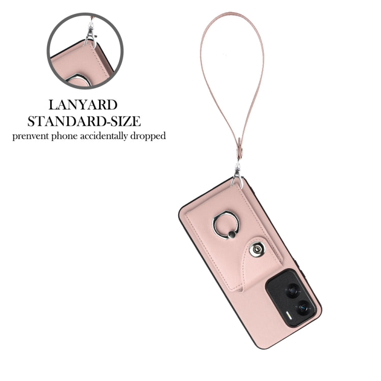 For Honor 90 Lite/X50i Organ Card Bag Ring Holder PU Phone Case with Lanyard(Pink)
