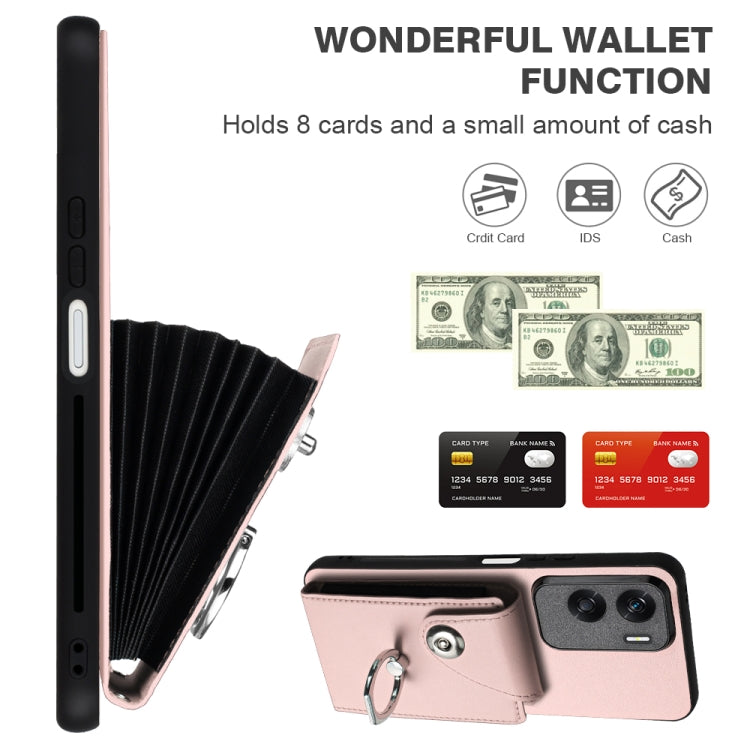 For Honor 90 Lite/X50i Organ Card Bag Ring Holder PU Phone Case with Lanyard(Pink)