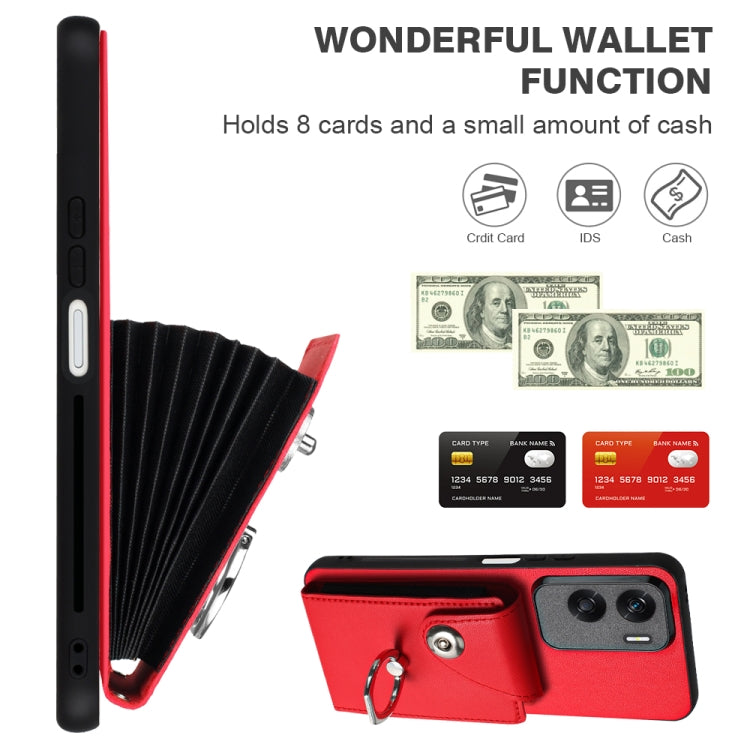 For Honor 90 Lite/X50i Organ Card Bag Ring Holder PU Phone Case with Lanyard(Red)