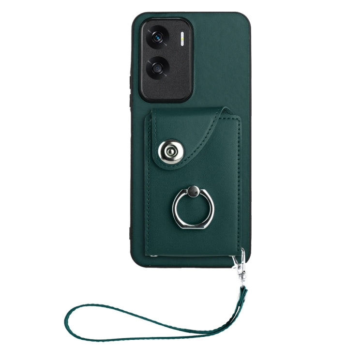 For Honor 90 Lite/X50i Organ Card Bag Ring Holder PU Phone Case with Lanyard(Green)