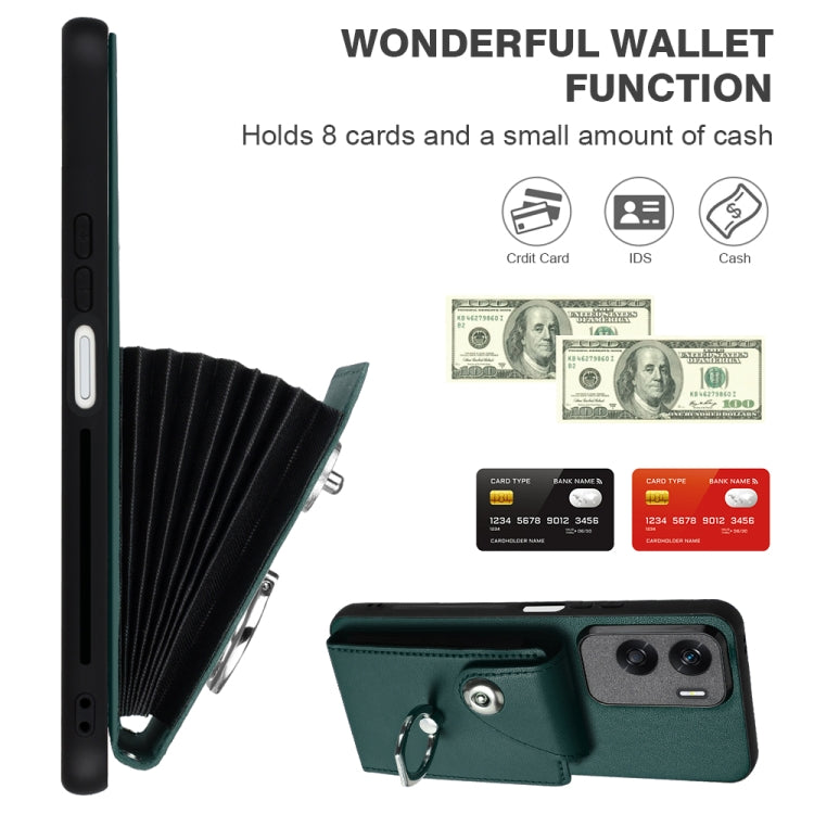 For Honor 90 Lite/X50i Organ Card Bag Ring Holder PU Phone Case with Lanyard(Green)