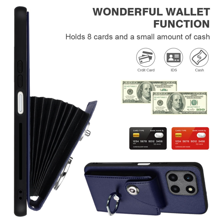 For Honor X6a Global Organ Card Bag Ring Holder PU Phone Case with Lanyard(Blue)