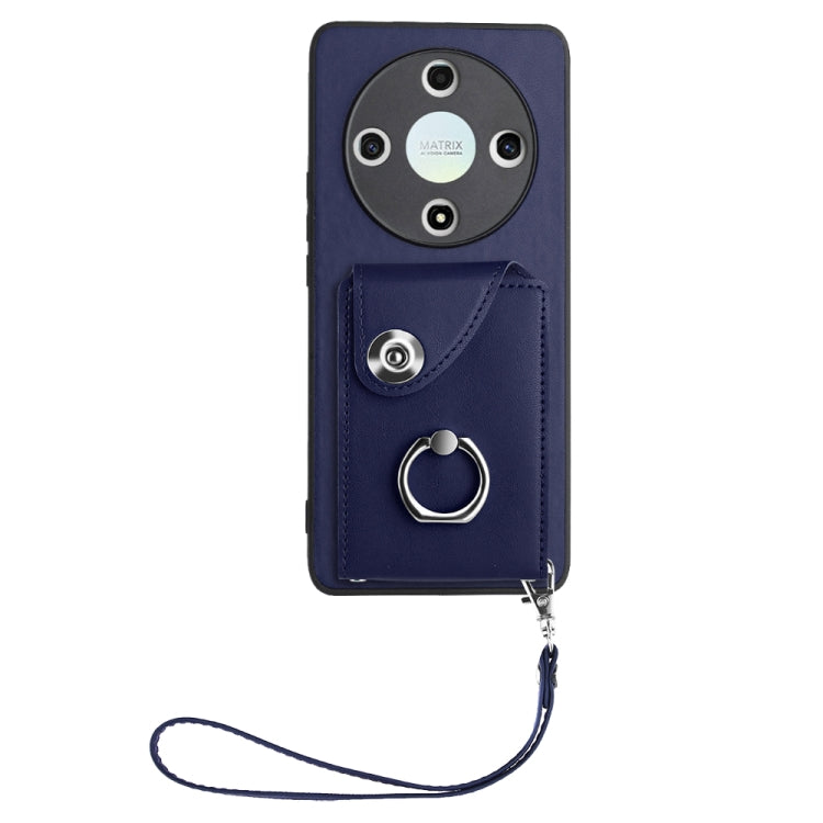 For Honor X9b / Magic6 Lite Organ Card Bag Ring Holder PU Phone Case with Lanyard(Blue)