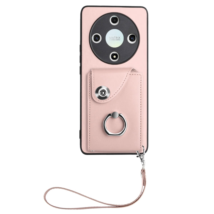 For Honor X9b / Magic6 Lite Organ Card Bag Ring Holder PU Phone Case with Lanyard(Pink)