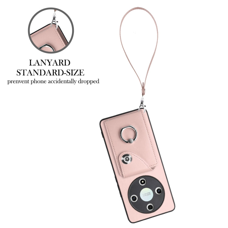 For Honor X9b / Magic6 Lite Organ Card Bag Ring Holder PU Phone Case with Lanyard(Pink)