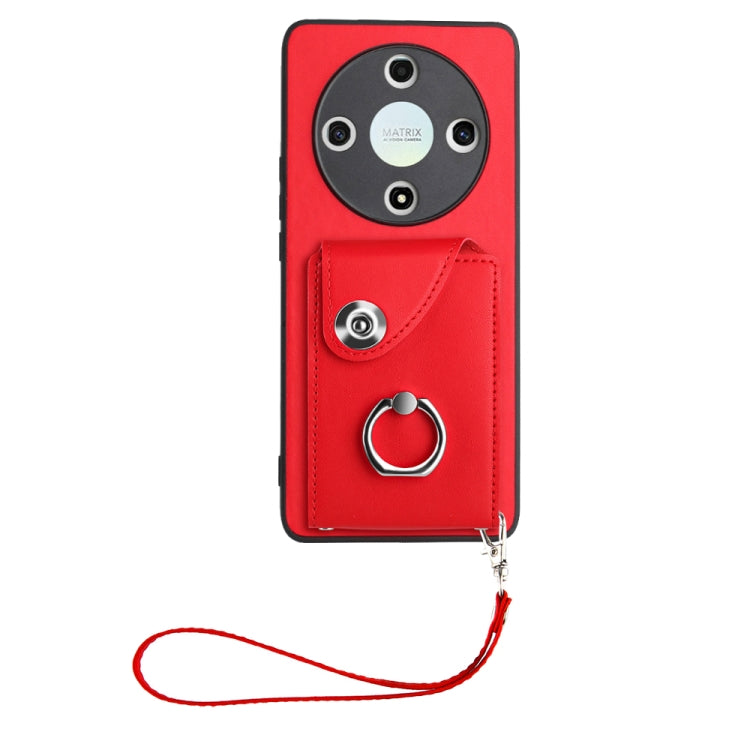 For Honor X9b / Magic6 Lite Organ Card Bag Ring Holder PU Phone Case with Lanyard(Red)