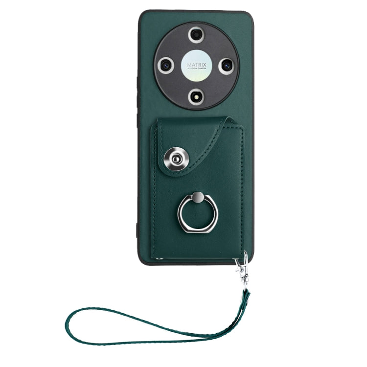 For Honor X9b / Magic6 Lite Organ Card Bag Ring Holder PU Phone Case with Lanyard(Green)