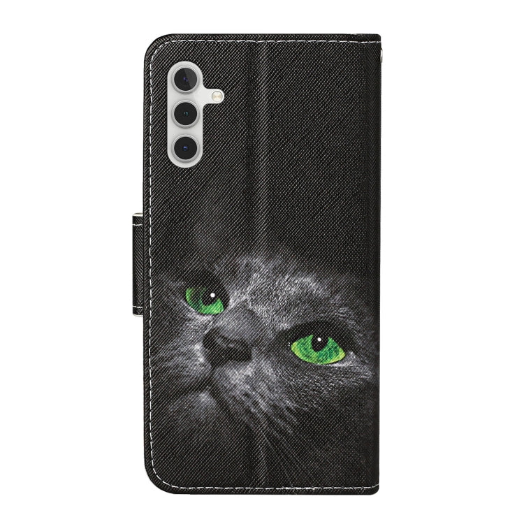 For Samsung Galaxy S24 5G Colored Drawing Pattern Leather Phone Case(Black Cat)