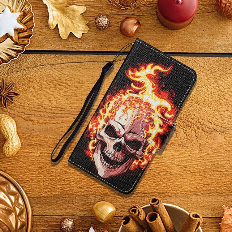 For Samsung Galaxy S24 5G Colored Drawing Pattern Leather Phone Case(Flame Skull)