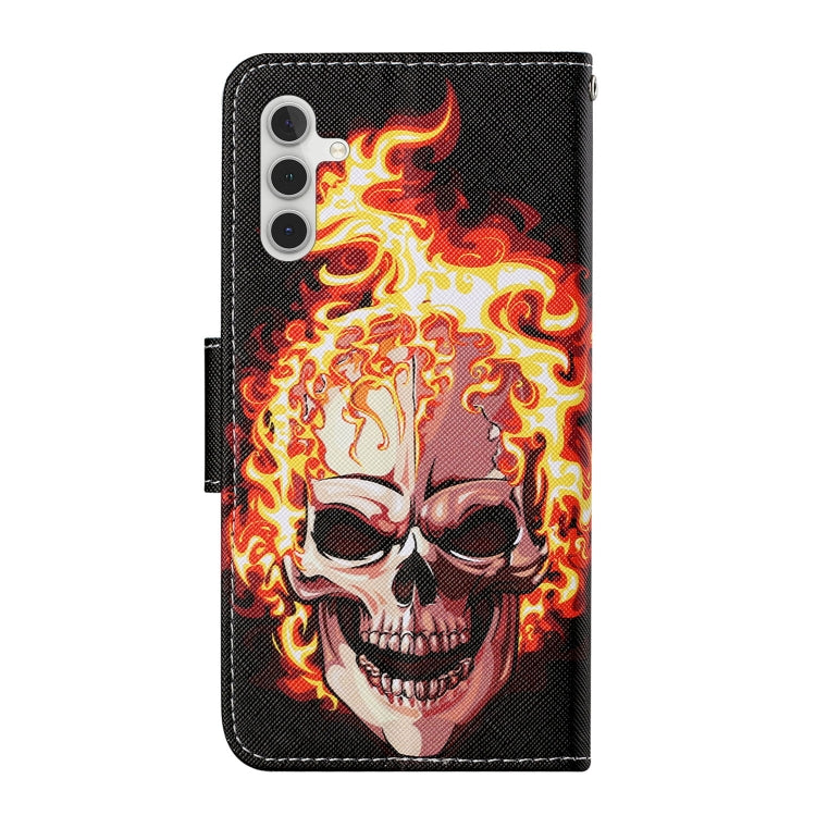 For Samsung Galaxy S24 5G Colored Drawing Pattern Leather Phone Case(Flame Skull)