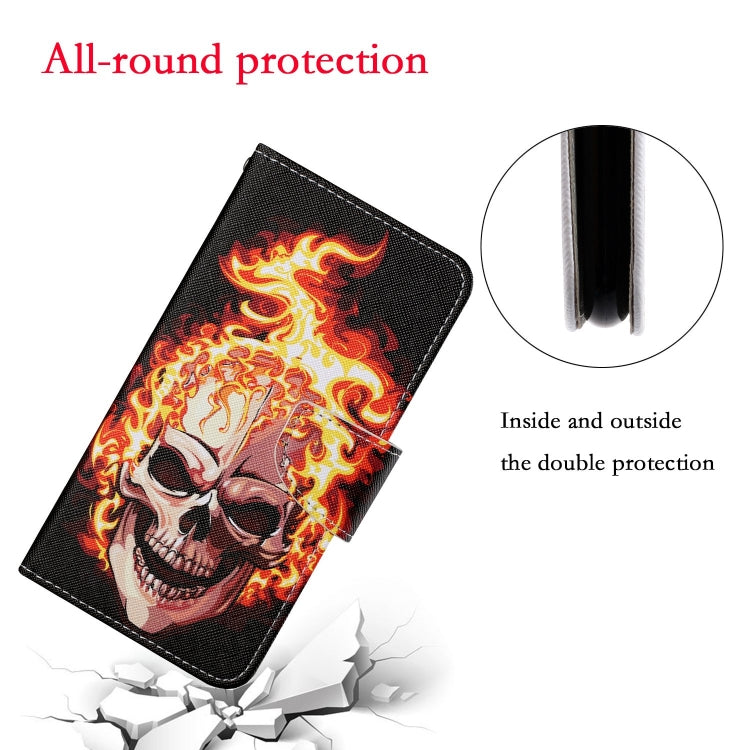 For Samsung Galaxy S24 5G Colored Drawing Pattern Leather Phone Case(Flame Skull)