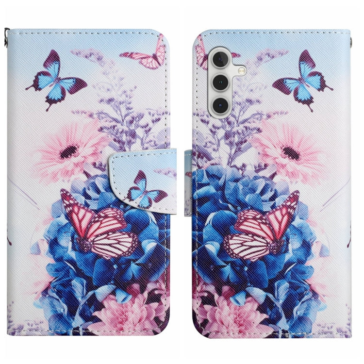 For Samsung Galaxy S24 5G Colored Drawing Pattern Leather Phone Case(Purple Butterfly)