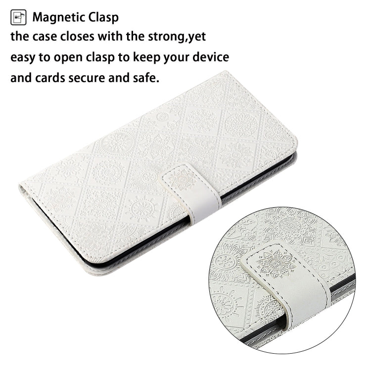 For Samsung Galaxy S24 5G Ethnic Style Embossed Pattern Leather Phone Case(White)
